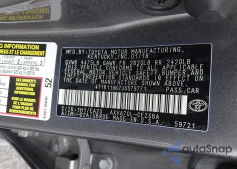 2018 Toyota Camry Se из США, поврежденный, VIN 4T1B11HK7JU579771